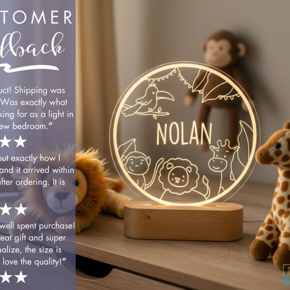 Safari LED Animal Lamp | Personalized Kids Night Light with Cute Animals - Picture 7 of 8